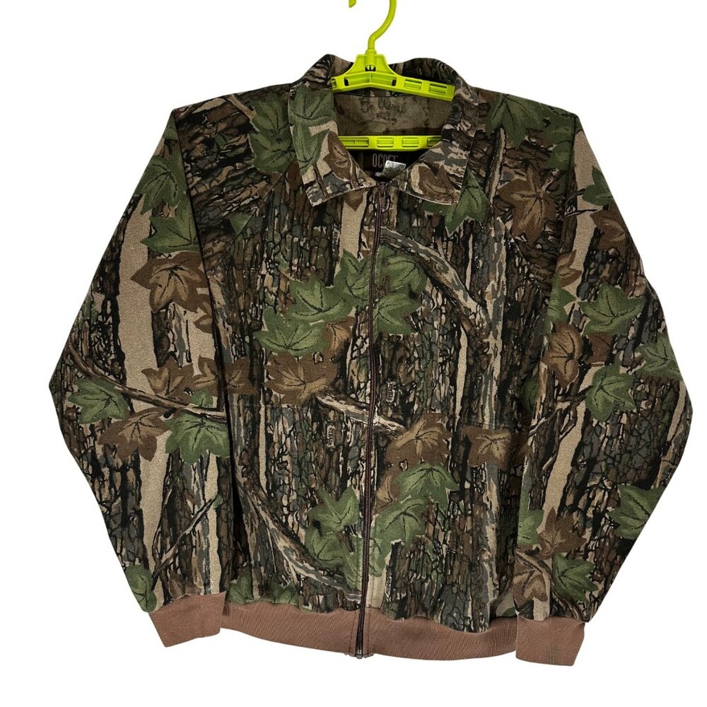 Vintage Ocoee Mens Camouflage Raglan Sleeve Jacket Ribbed Hem Slash Pockets Larg